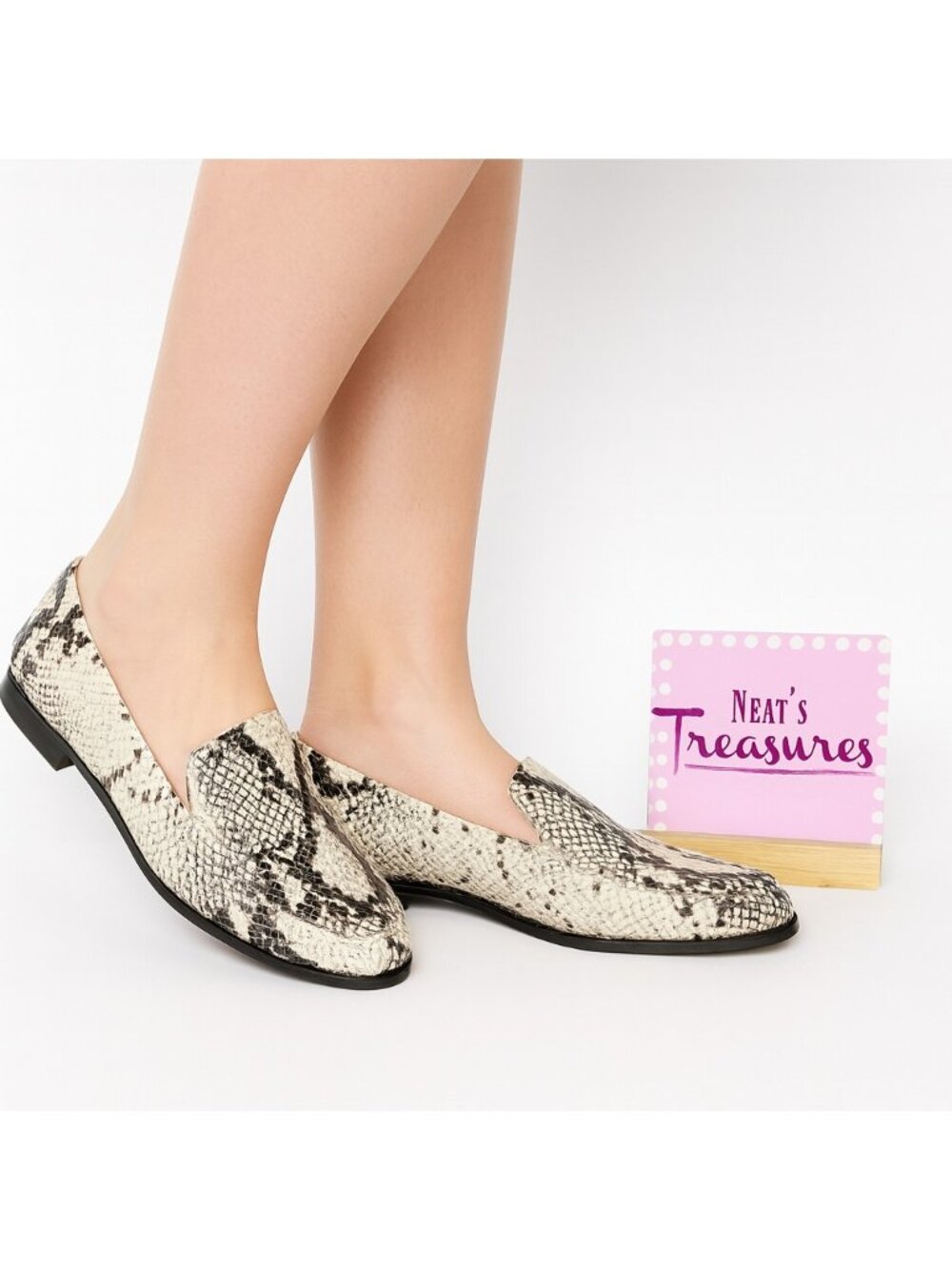 Vince Camuto JENDEYA2  Seashells Tucson Snake Leather Loafers Shoes Sz 8.5 M /39